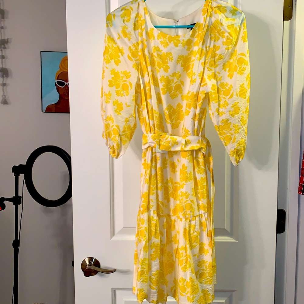 White and Yellow Citrus Print Ann Taylor Dress